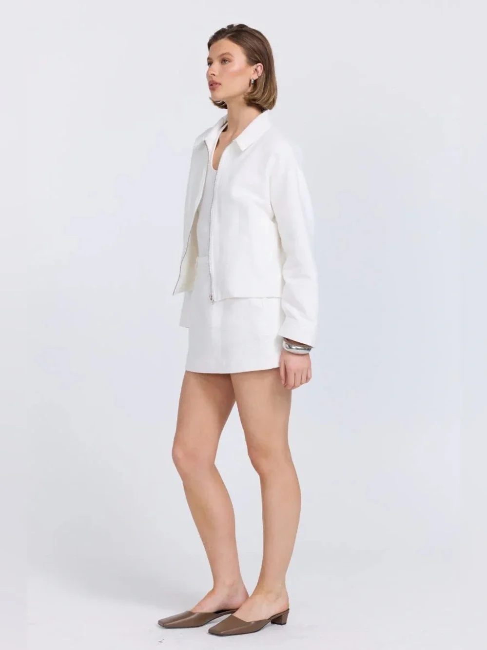 Sovere Cove Skort 100% Cotton Tweed Texture A-Line Shorts Mini Skirt Chalk White